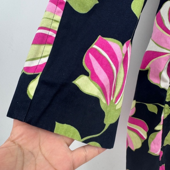 Nine Company Coat Women 8 Blue Pink Floral Light Trench Button Up Long Sleeve - Picture 4 of 11